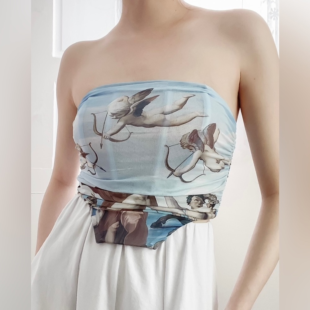 Baby Blue Angel Ruched Mesh Corset Top